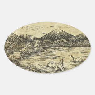 Sticker Ovale Dinosaures