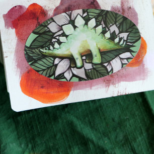 Sticker Ovale Dinosaures de fleur de Stegosaur Dinosaures