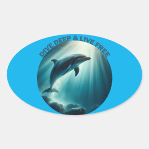 Sticker Ovale Dive Deep Live Dolphin gratuit