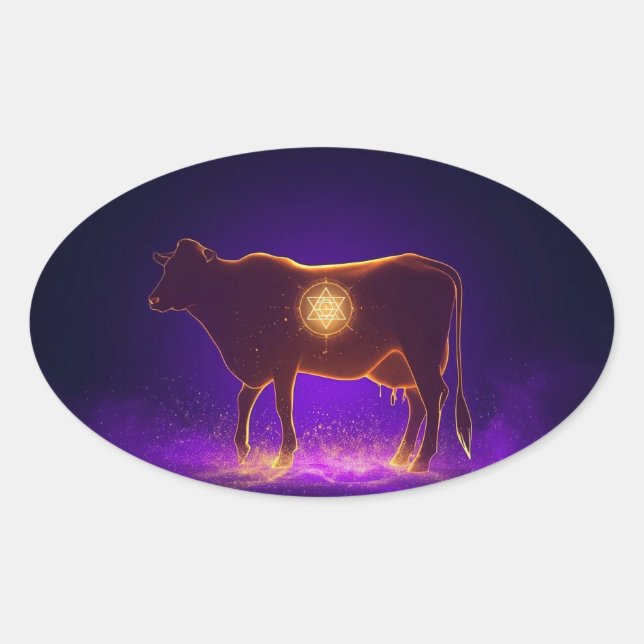 Sticker Ovale Divine Cow Silhouette | Govardhan Puja Spiritual (Devant)