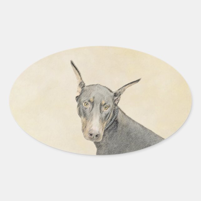 Sticker Ovale Doberman Pinscher Peinture - Art Chien original (Devant)