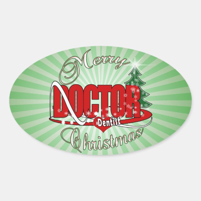 STICKER OVALE DOCTEUR DE DENTISTE DE NOËL (Devant)