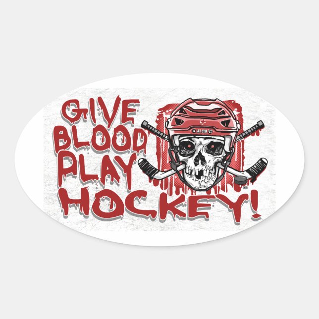 Sticker Ovale Donnez du sang Jouer Hockey Rouge (Devant)