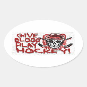 Sticker Ovale Donnez du sang Jouer Hockey Rouge