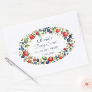 Sticker Ovale Douce Baby Shower aux Fruits Rouges Bébé Fille Gar