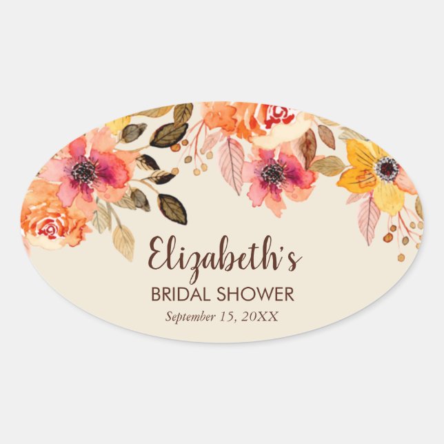 Sticker Ovale Douche de Mariage Florale Aquarelle d'Automne (Devant)