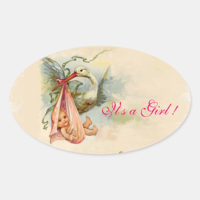 STICKER OVALE DOUCHE POUR FILLE BÉBÉ STORK (Devant)