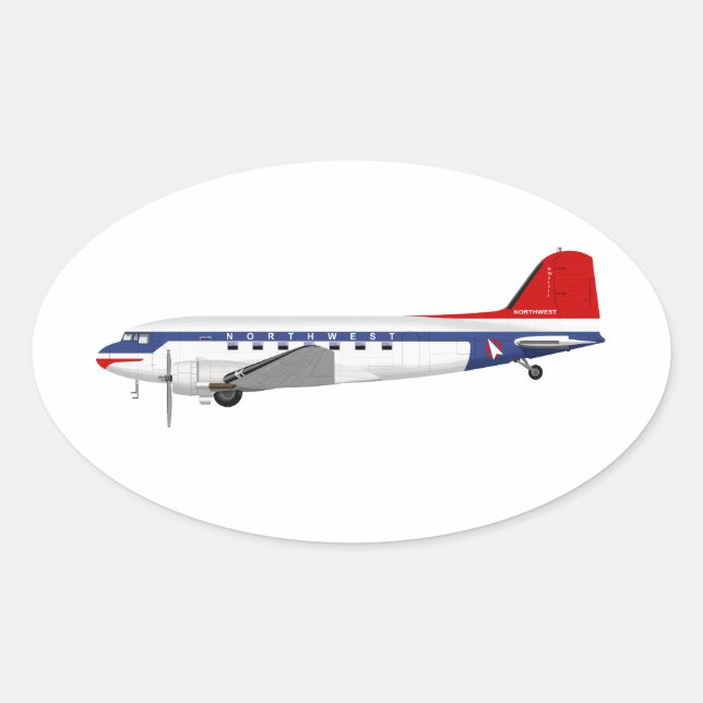 Sticker Ovale Douglas DC-3 Skytrain Northwest Airlines (Devant)