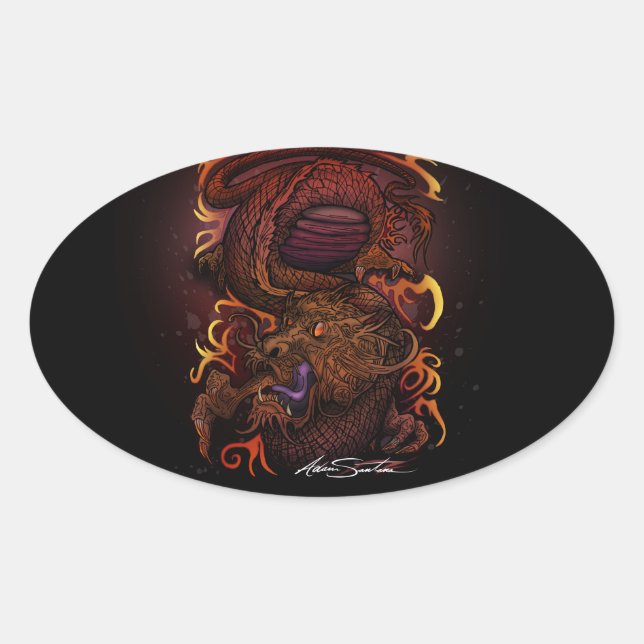 Sticker Ovale Dragon (conception de signature) (Devant)