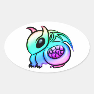 Sticker Ovale Dragon d'arc-en-ciel de Kawaii Chibi