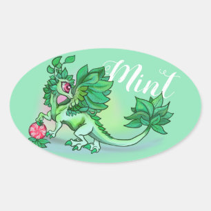 Sticker Ovale Dragon de jardin d'herbes de Mint~lil'