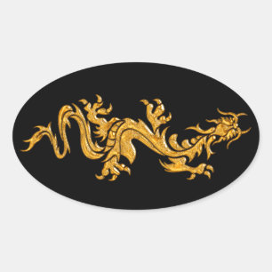 Sticker Ovale Dragon oriental doré 03