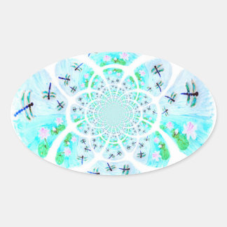 Sticker Ovale Dragonflies, Lily Flowers Patternes