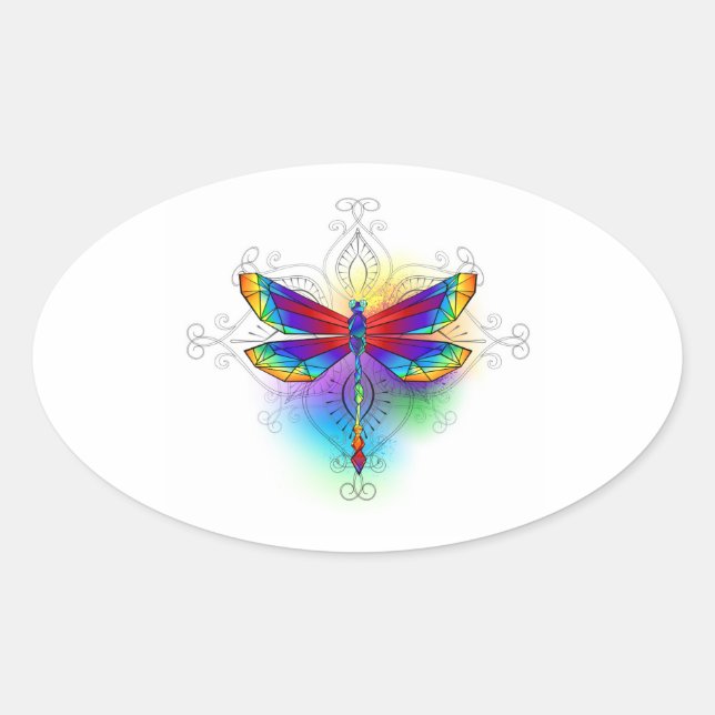 Sticker Ovale Dragonfly en arc-en-ciel (Devant)