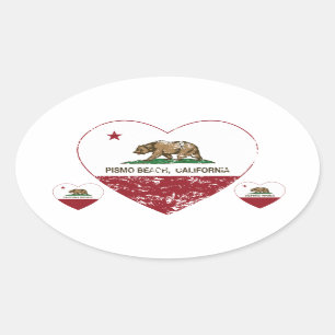 Sticker Ovale drapeau californien pismo coeur de la plage