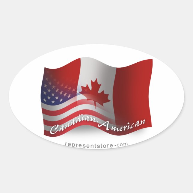 Sticker Ovale Drapeau canadien-américain (Devant)