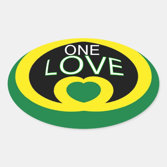 Sticker Ovale Drapeau cardiaque jamaïcain amour (Devant)
