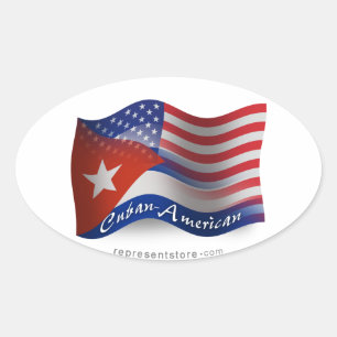 Sticker Ovale Drapeau cubain-américain