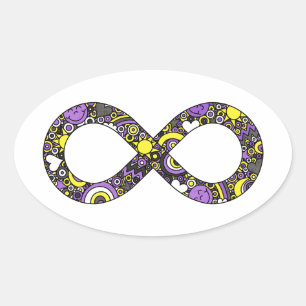 Sticker Ovale Drapeau de fierté non-binaire doodle neurodiverse 
