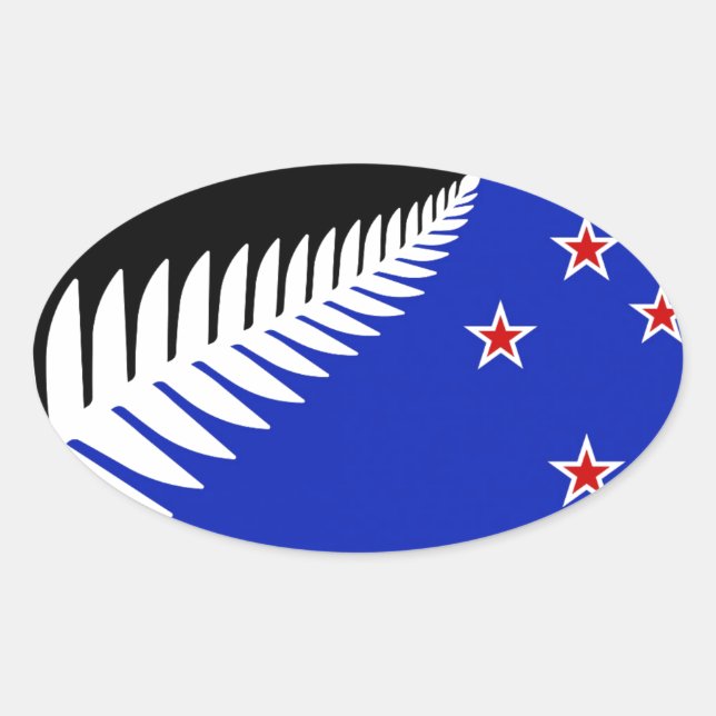 Sticker Ovale Drapeau de la Ferme argentée de Nouvelle-Zélande (Devant)