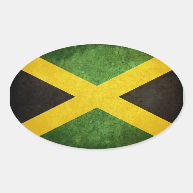Sticker Ovale Drapeau de la Jamaïque (Devant)