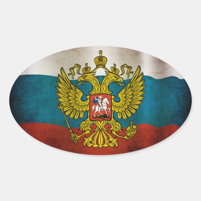 Sticker Ovale Drapeau de la Russie qui flotte (Devant)