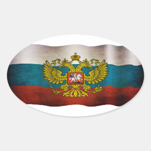 Sticker Ovale Drapeau de la Russie qui flotte