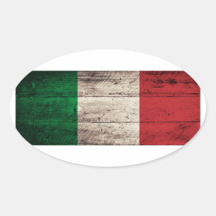 Sticker Ovale Drapeau de l'Italie en bois