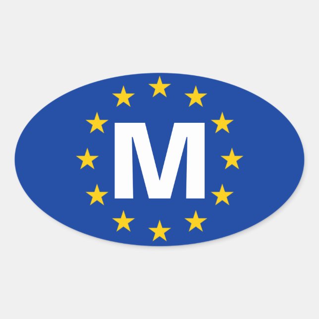 Sticker Ovale Drapeau de l'Union européenne de Malte "M" (Devant)