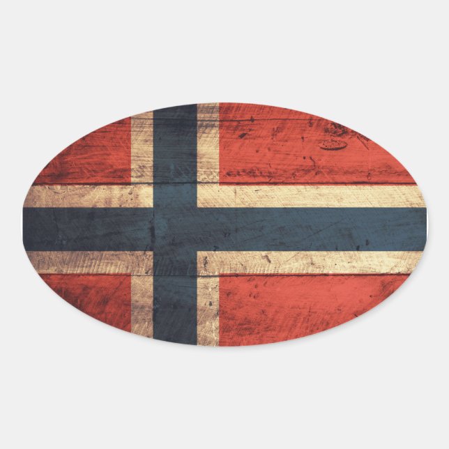 Sticker Ovale Drapeau de Norvège en bois (Devant)