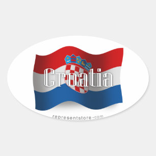 Sticker Ovale Drapeau de ondulation de la Croatie