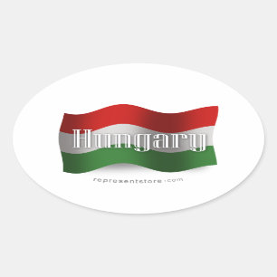 Sticker Ovale Drapeau de ondulation de la Hongrie