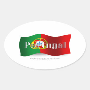 Sticker Ovale Drapeau de ondulation du Portugal