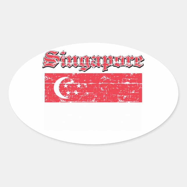 Sticker Ovale Drapeau de Singapour (Devant)