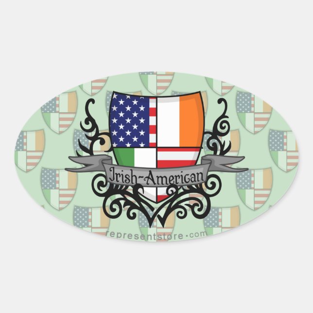 Sticker Ovale Drapeau du bouclier irlandais-américain (Devant)