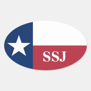 Sticker Ovale Drapeau du Texas rouge blanc bleu Monogramme