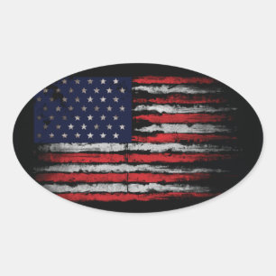 Sticker Ovale Drapeau Grunge U.S.A