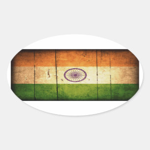 Sticker Ovale Drapeau indien en bois