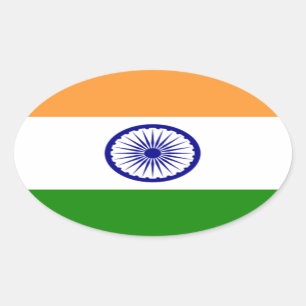 Sticker Ovale Drapeau indien "Tiranga " de bonne couleur