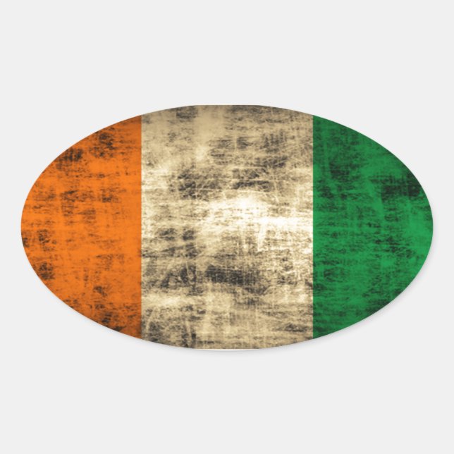 Sticker Ovale Drapeau irlandais Grunge (Devant)