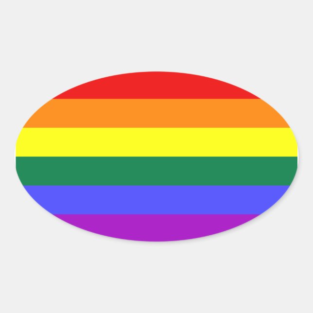 Sticker Ovale Drapeau LGBT QUATRE (Devant)