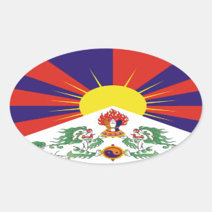 Sticker Ovale Drapeau libre du Thibet de Tibétain - ་ de བ