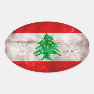 Sticker Ovale Drapeau patiné Liban