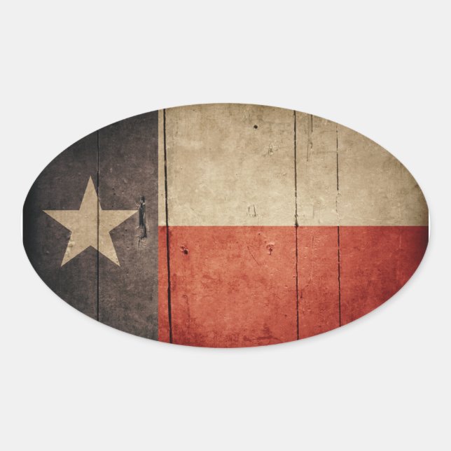 Sticker Ovale Drapeau robuste de Wood Texas (Devant)