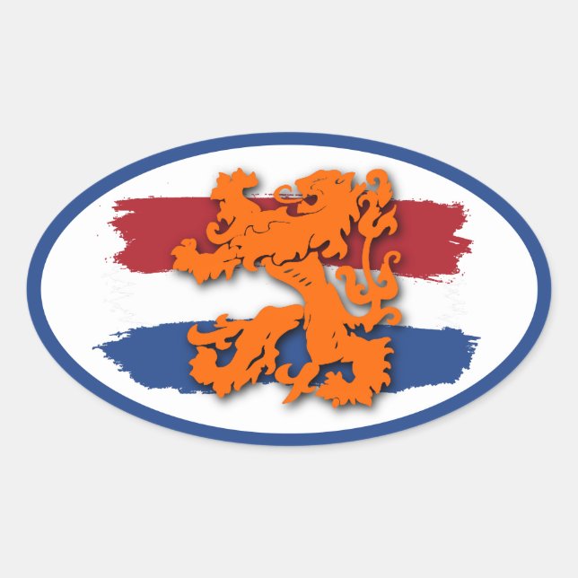 Sticker Ovale Drapeau rouge blanc bleu orange Lion Équipe Hollan (Devant)