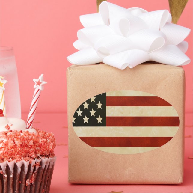 Sticker Ovale Drapeau Rustique Américain (Fête)