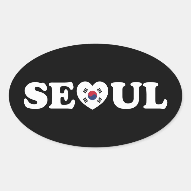 Sticker Ovale Drapeau Seoul Love Heart Taegeukgi (Devant)