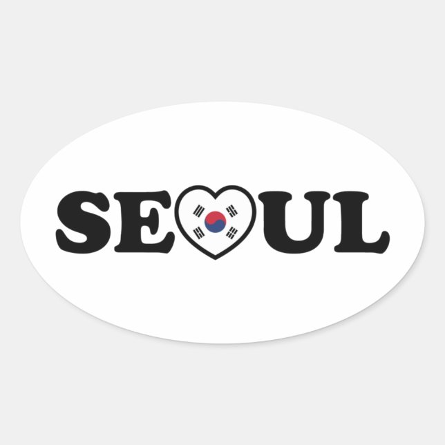 Sticker Ovale Drapeau Seoul Love Heart Taegeukgi (Devant)