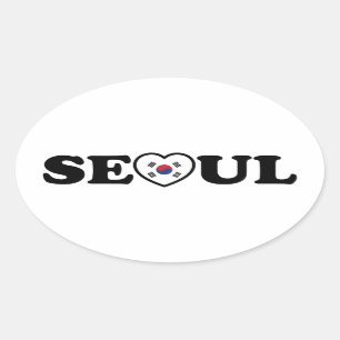 Sticker Ovale Drapeau Seoul Love Heart Taegeukgi
