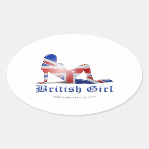 Sticker Ovale Drapeau Silhouette de la fille britannique